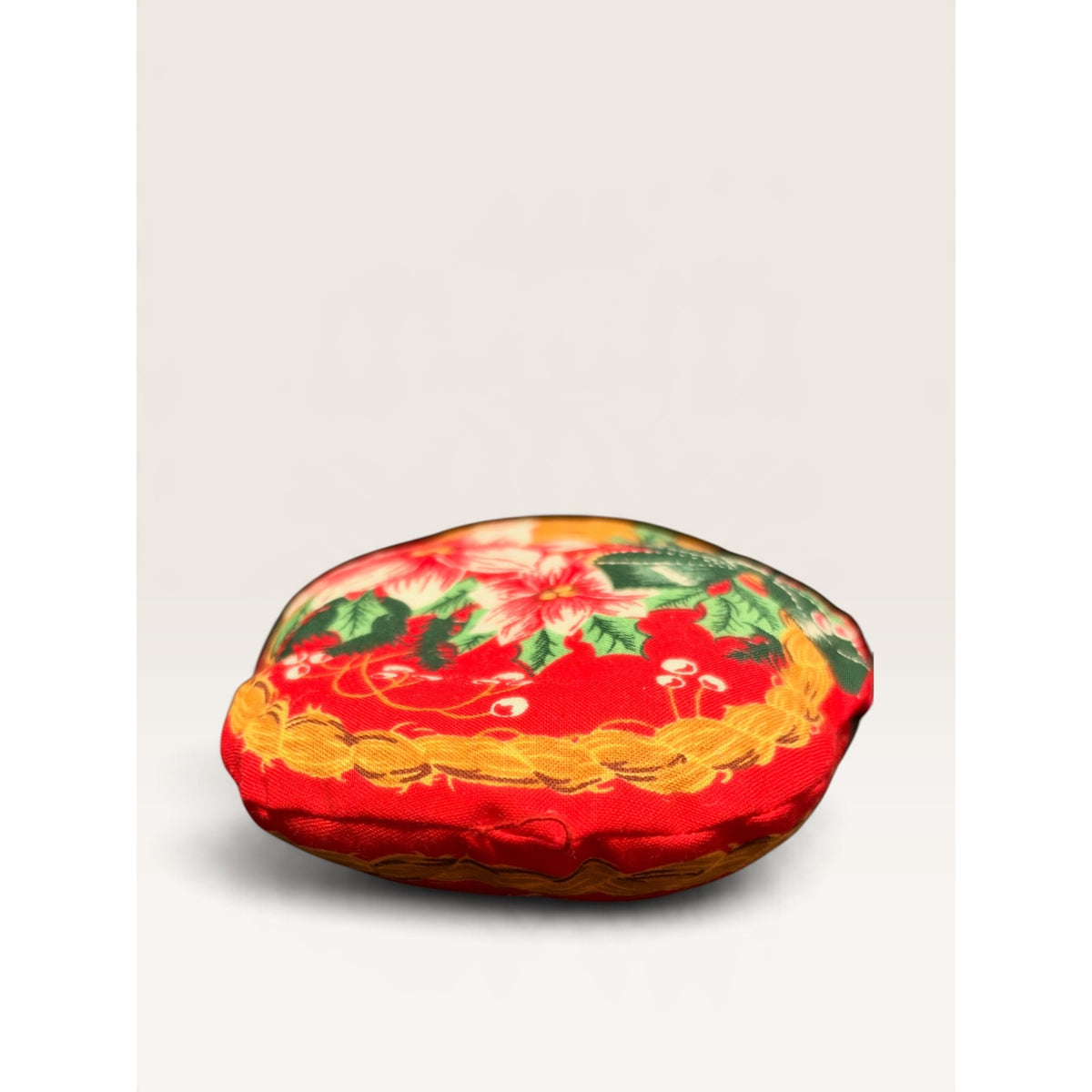 Vintage Fabric Poinsettia Basket Stuffed Christmas Ornament Pillow