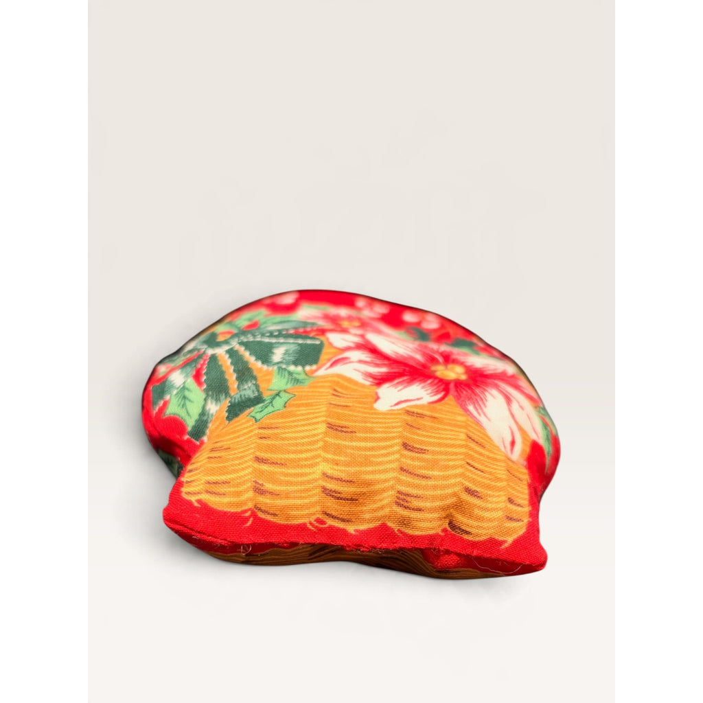 Vintage Fabric Poinsettia Basket Stuffed Christmas Ornament Pillow