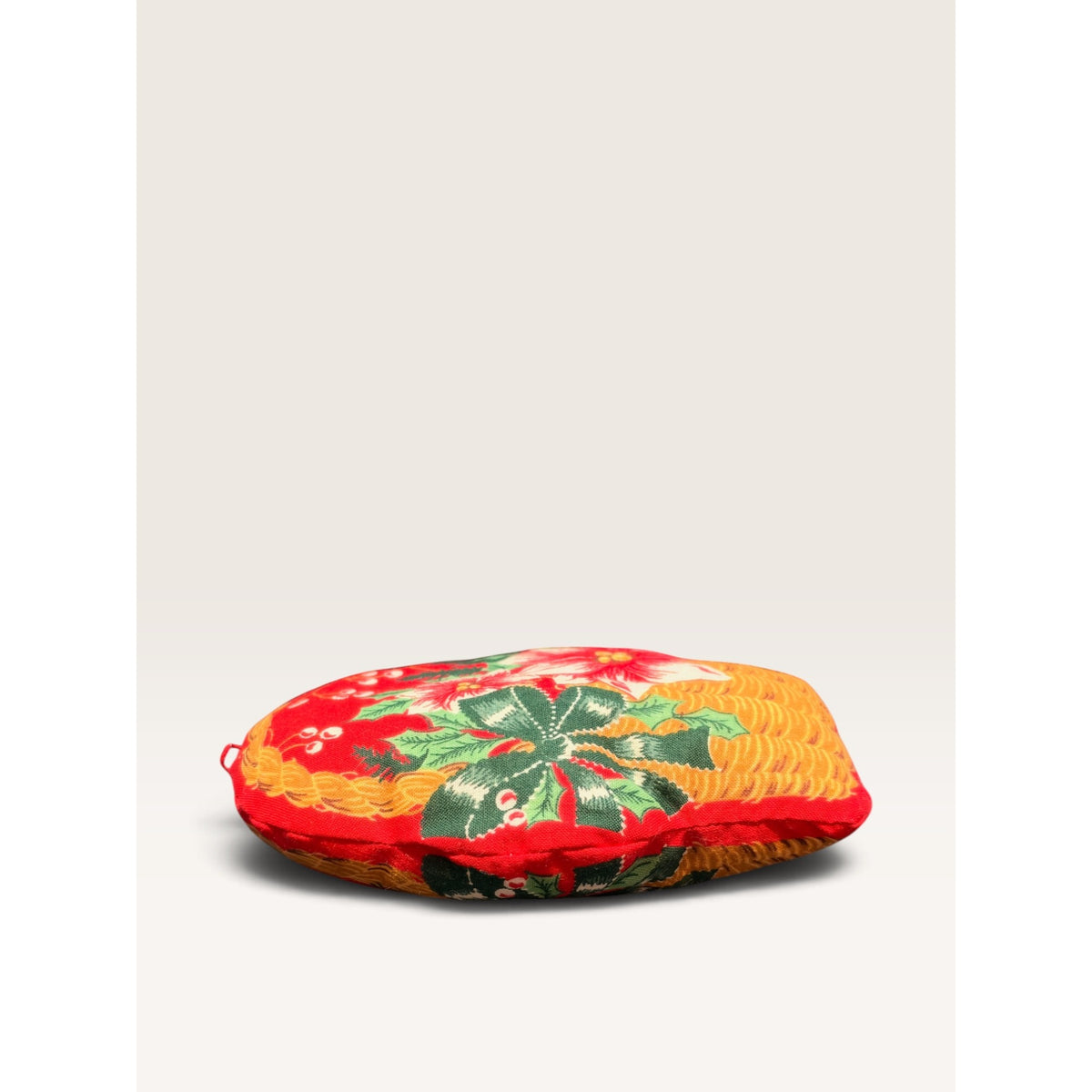 Vintage Fabric Poinsettia Basket Stuffed Christmas Ornament Pillow