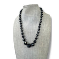 Austria Jet Black Crystal Hand Knotted Necklace 15.25" - 17.75" Vintage