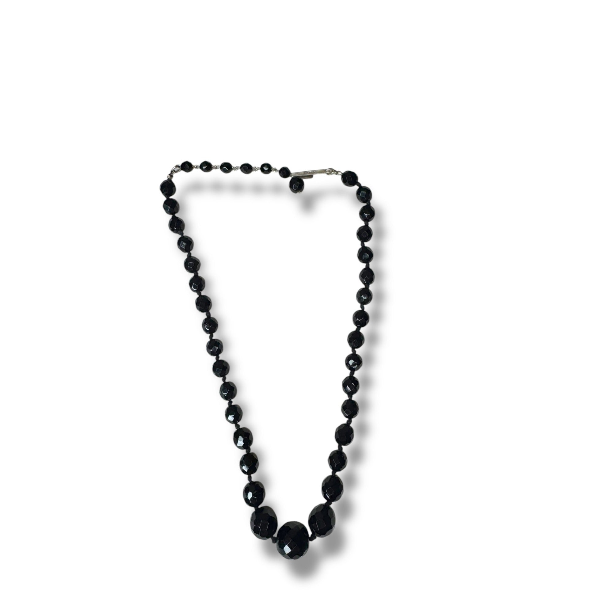 Austria Jet Black Crystal Hand Knotted Necklace 15.25" - 17.75" Vintage
