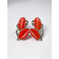 Thermoset Orange Red Climber Clip On Earrings Gold Tone 1960s Vintage