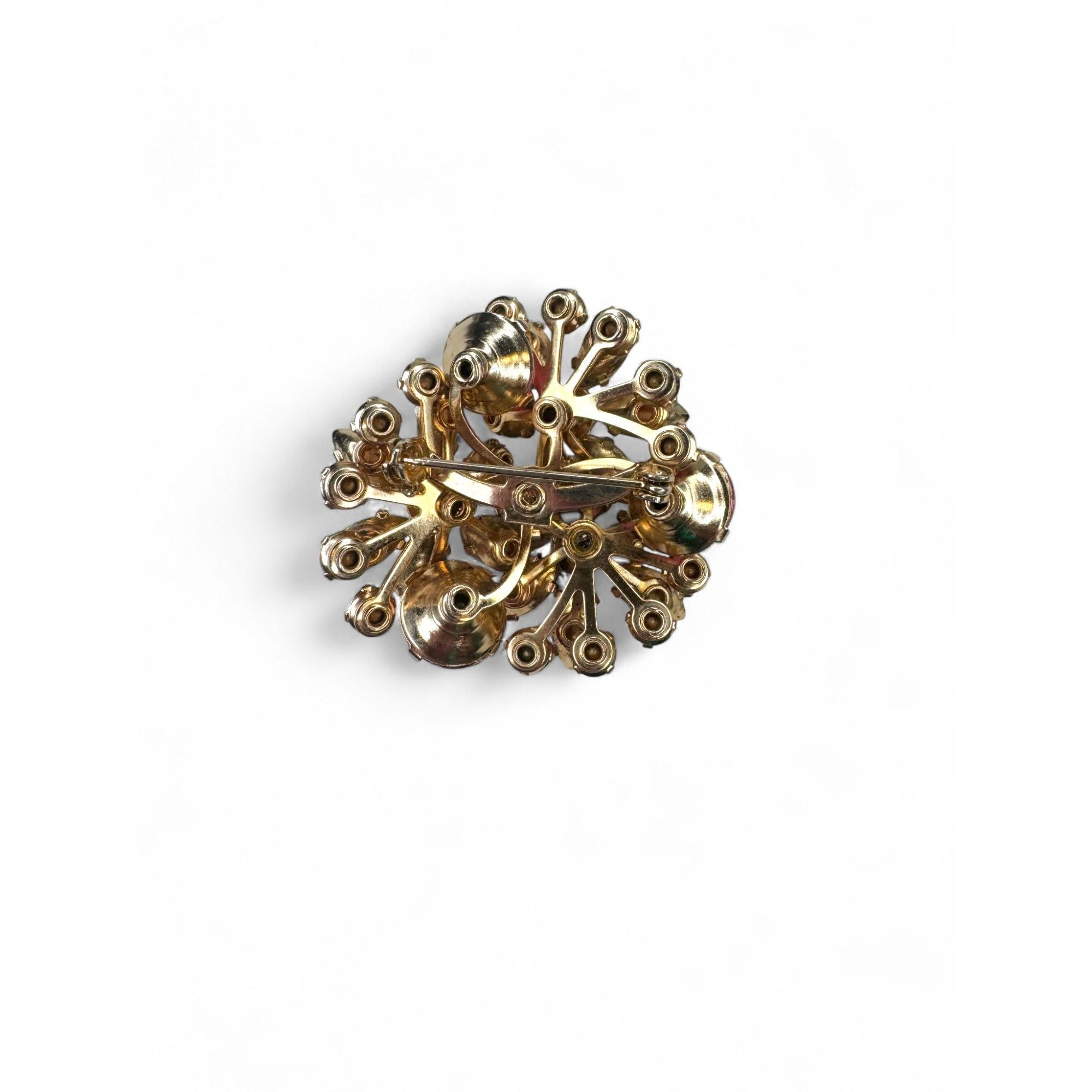 Vintage Flower Brooch Clip On Earrings Set Pink Crystal Faux Pearls