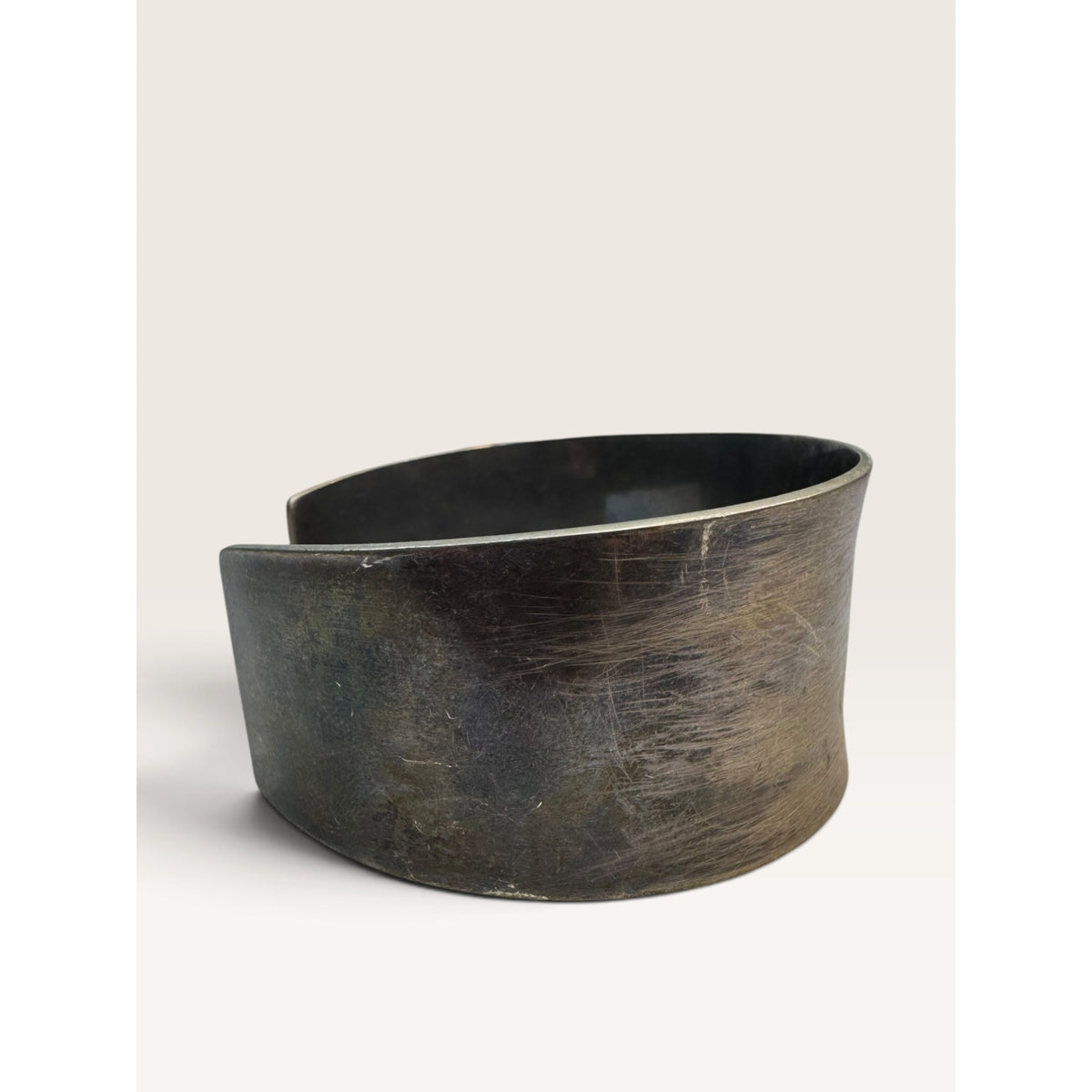 Studio Modernist Patinated Brass Flared Concave Wide Cuff Bracelet 2.39"