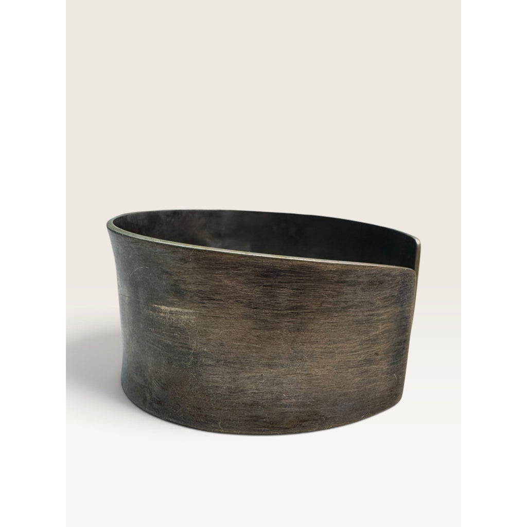 Studio Modernist Patinated Brass Flared Concave Wide Cuff Bracelet 2.39"
