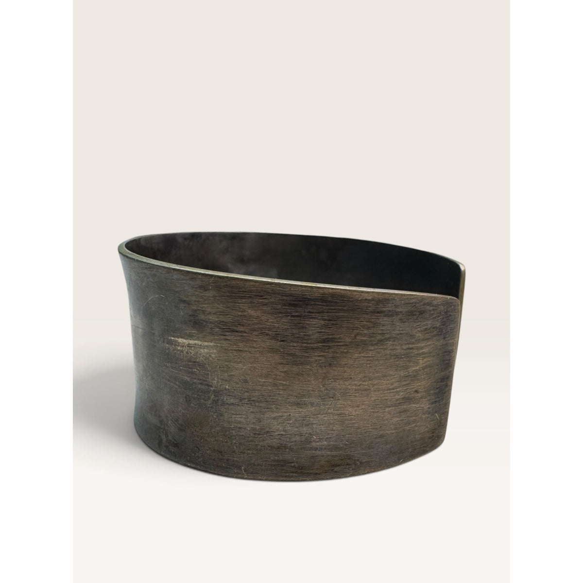 Studio Modernist Patinated Brass Flared Concave Wide Cuff Bracelet 2.39"