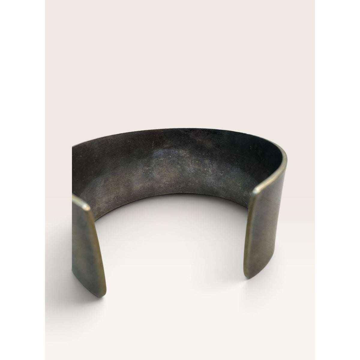 Studio Modernist Patinated Brass Flared Concave Wide Cuff Bracelet 2.39"