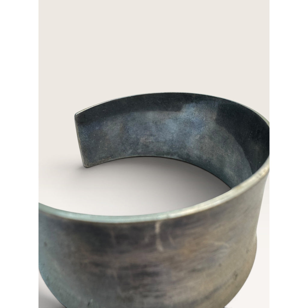 Studio Modernist Patinated Brass Flared Concave Wide Cuff Bracelet 2.39"