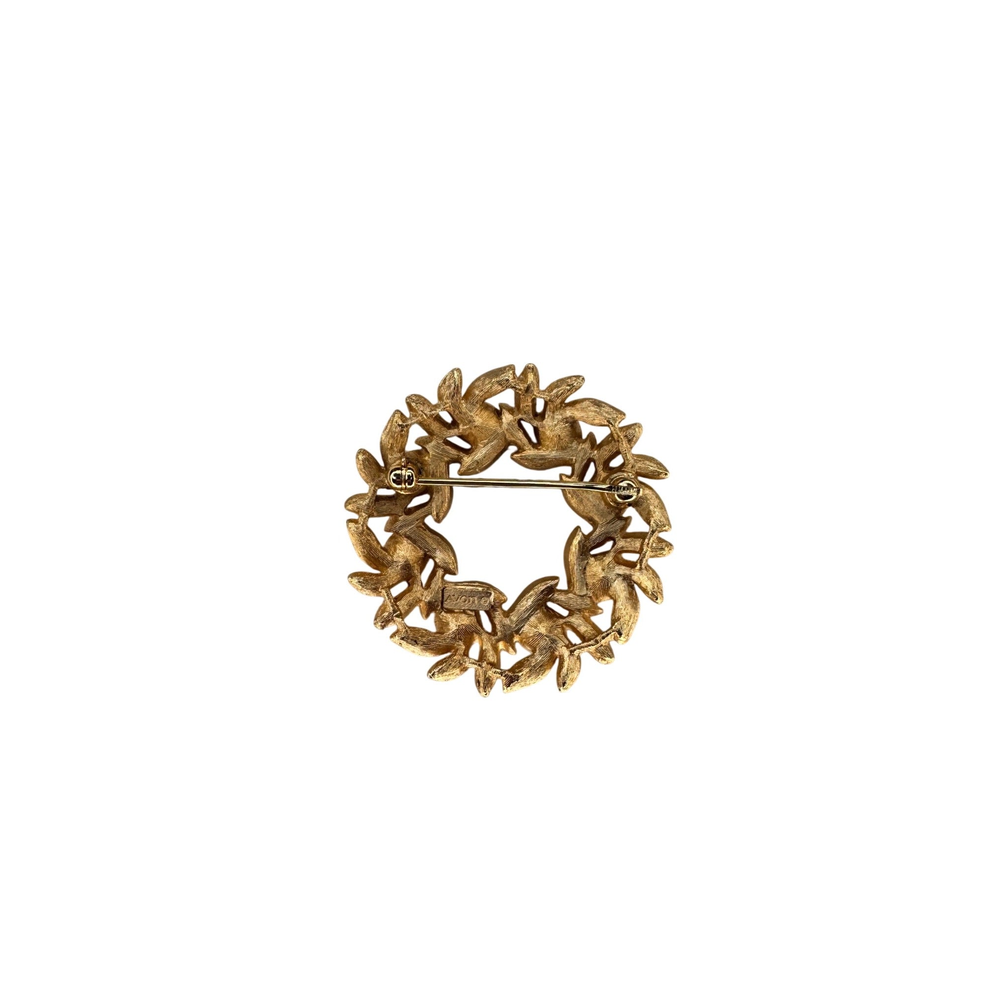 Leaf Wreath Brooch Gold Tone Faux Pearl Avon Vintage