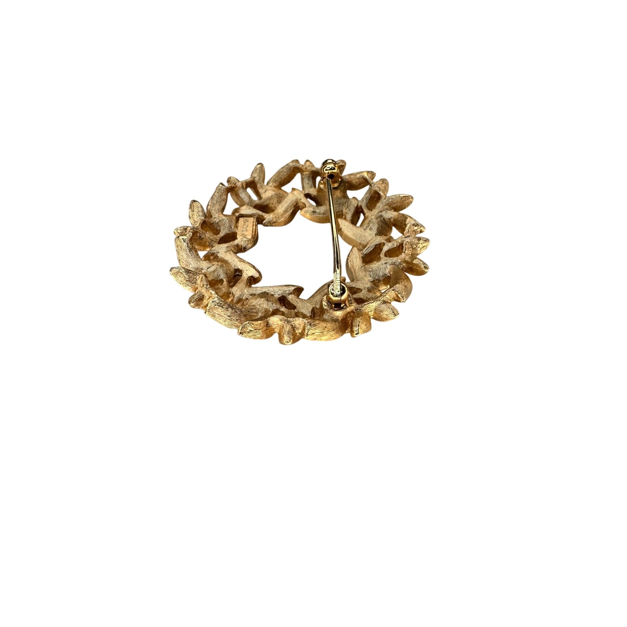 Leaf Wreath Brooch Gold Tone Faux Pearl Avon Vintage