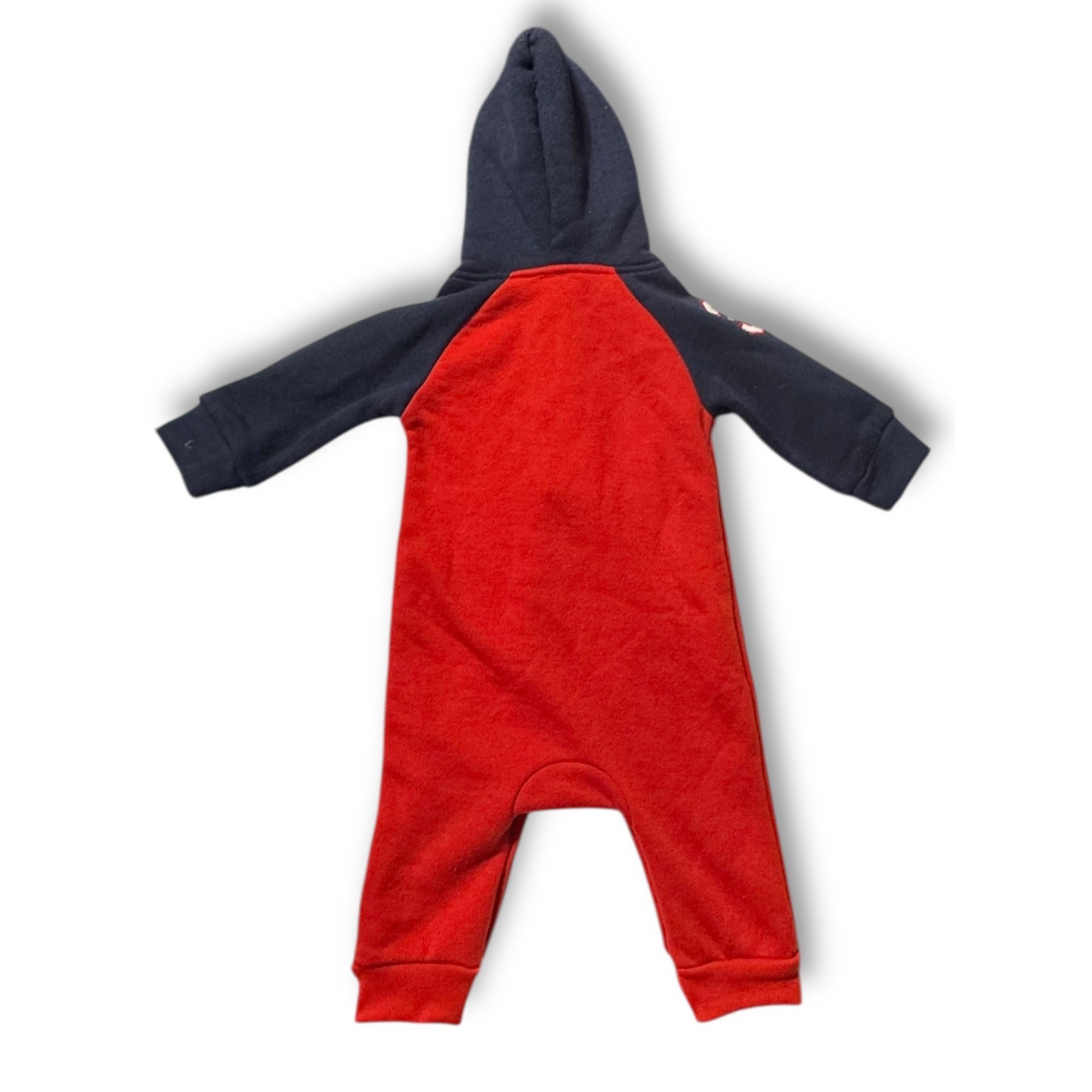 US Polo Assn 12M Hooded Fleece Romper Red Navy Sherpa Lined One Piece