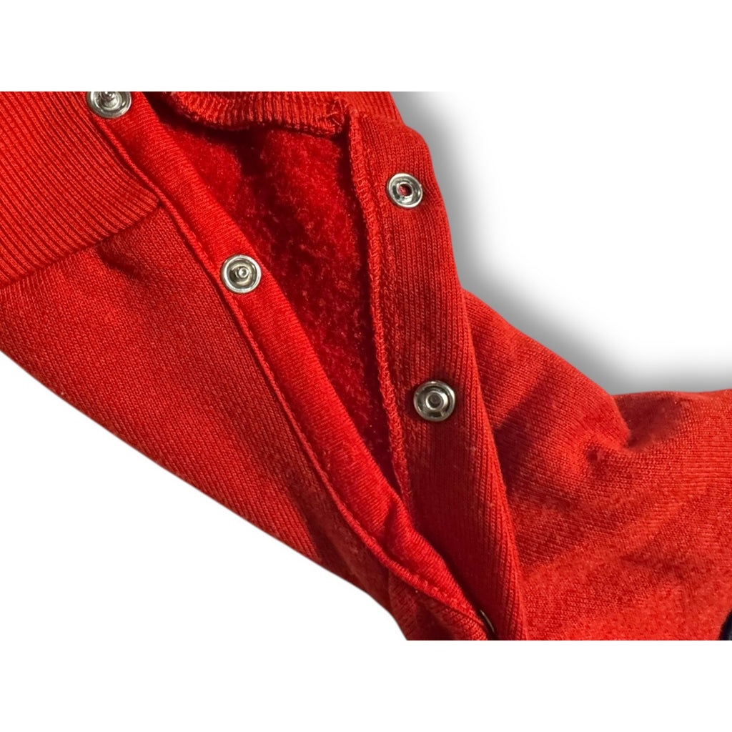 US Polo Assn 12M Hooded Fleece Romper Red Navy Sherpa Lined One Piece