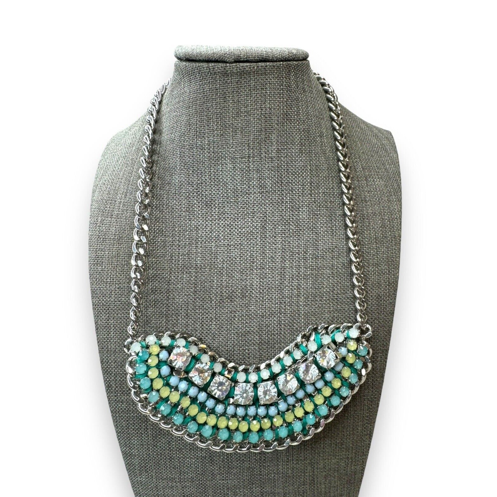 Lydell NYC Teal Blue Yellow Aurora Borealis Rhinestone Necklace 21.5”