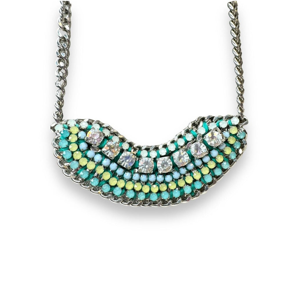 Lydell NYC Teal Blue Yellow Aurora Borealis Rhinestone Necklace 21.5”