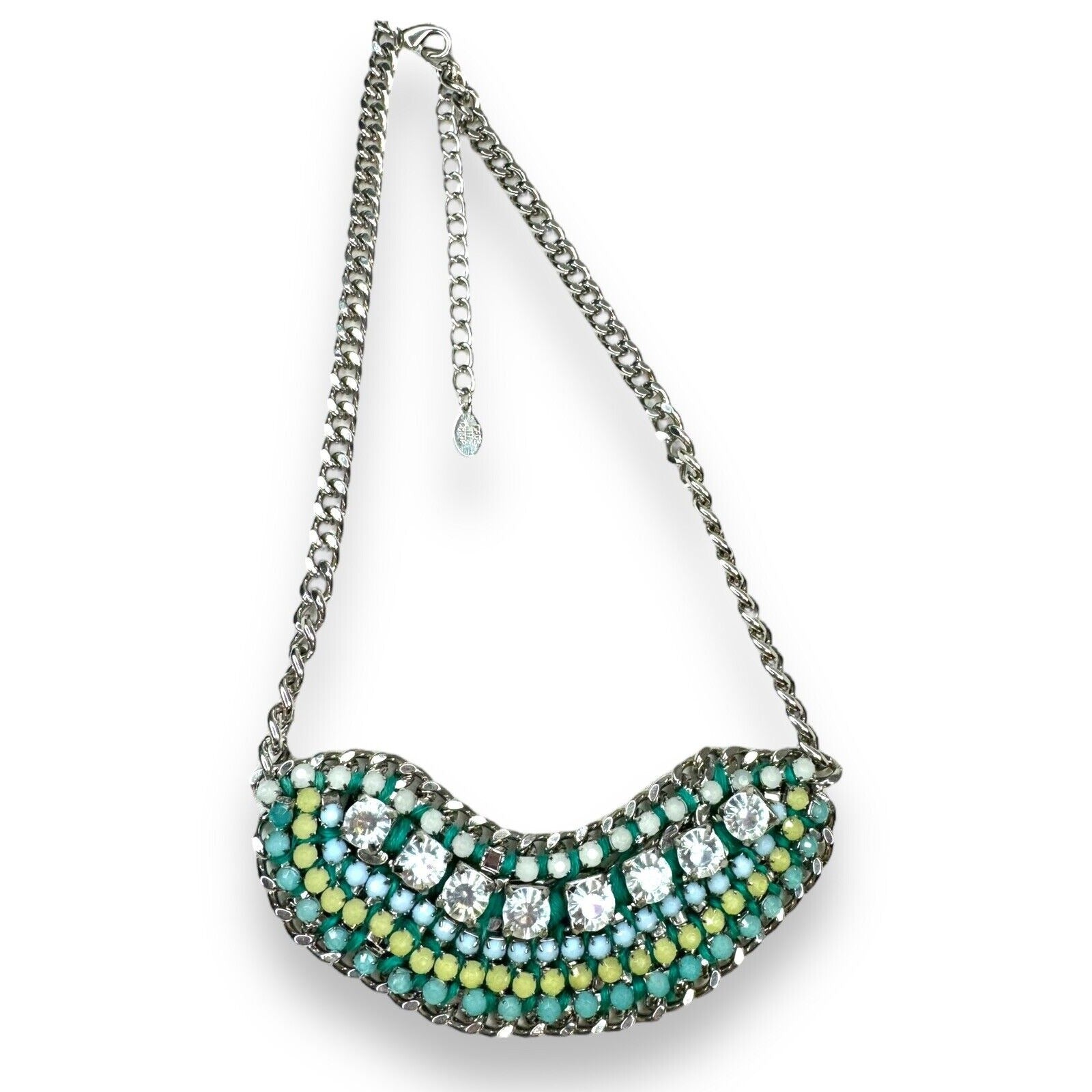 Lydell NYC Teal Blue Yellow Aurora Borealis Rhinestone Necklace 21.5”