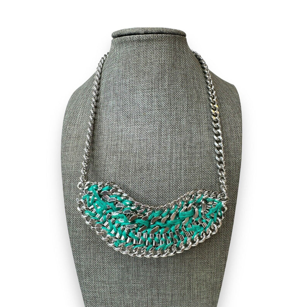 Lydell NYC Teal Blue Yellow Aurora Borealis Rhinestone Necklace 21.5”