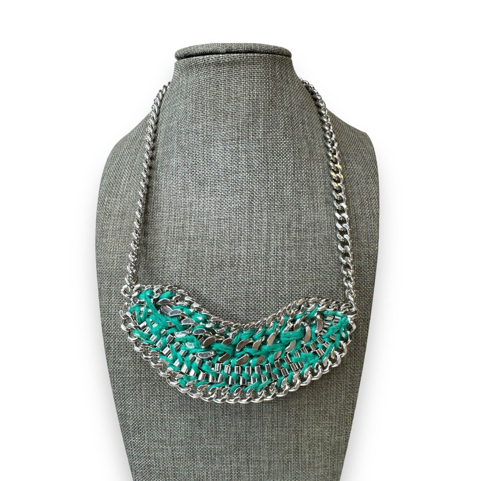 Lydell NYC Teal Blue Yellow Aurora Borealis Rhinestone Necklace 21.5”