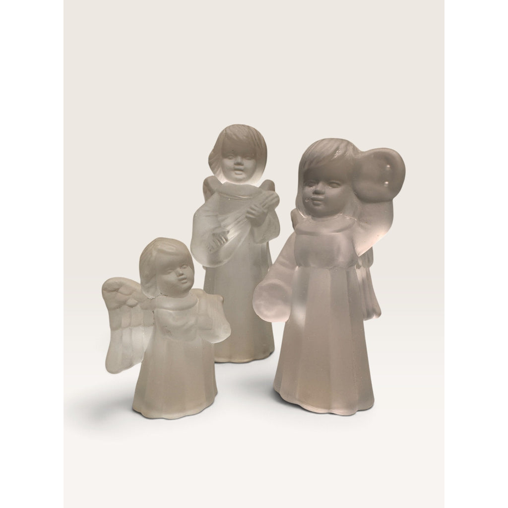 Frosted Glass Angel Figurine Candle Holders Musical Trio Set of 3 Vintage
