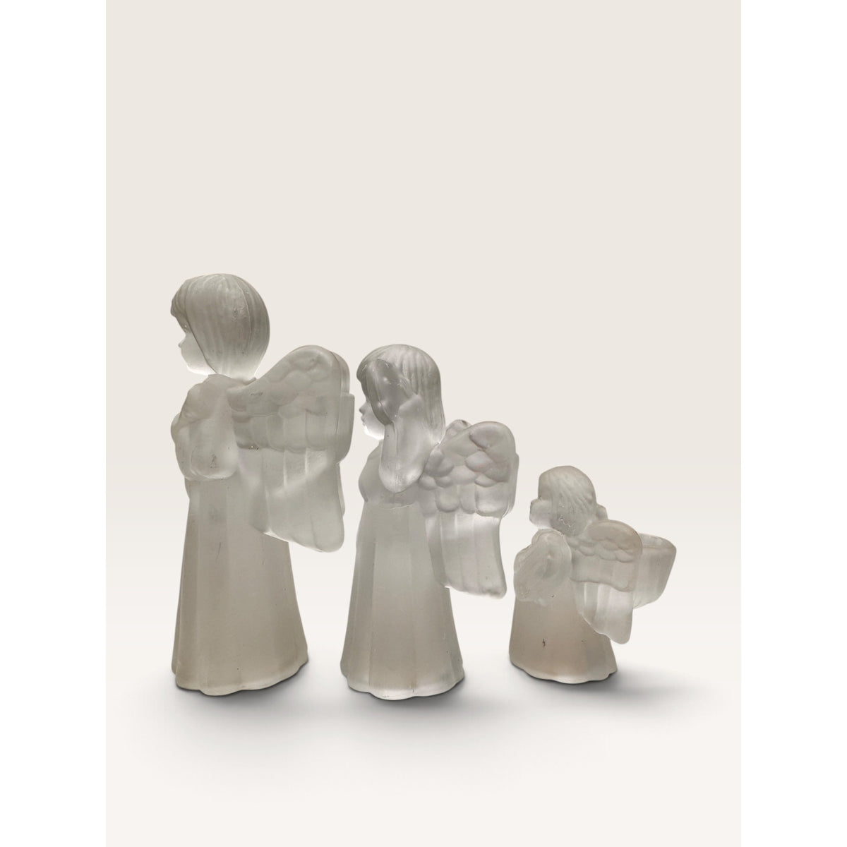 Frosted Glass Angel Figurine Candle Holders Musical Trio Set of 3 Vintage