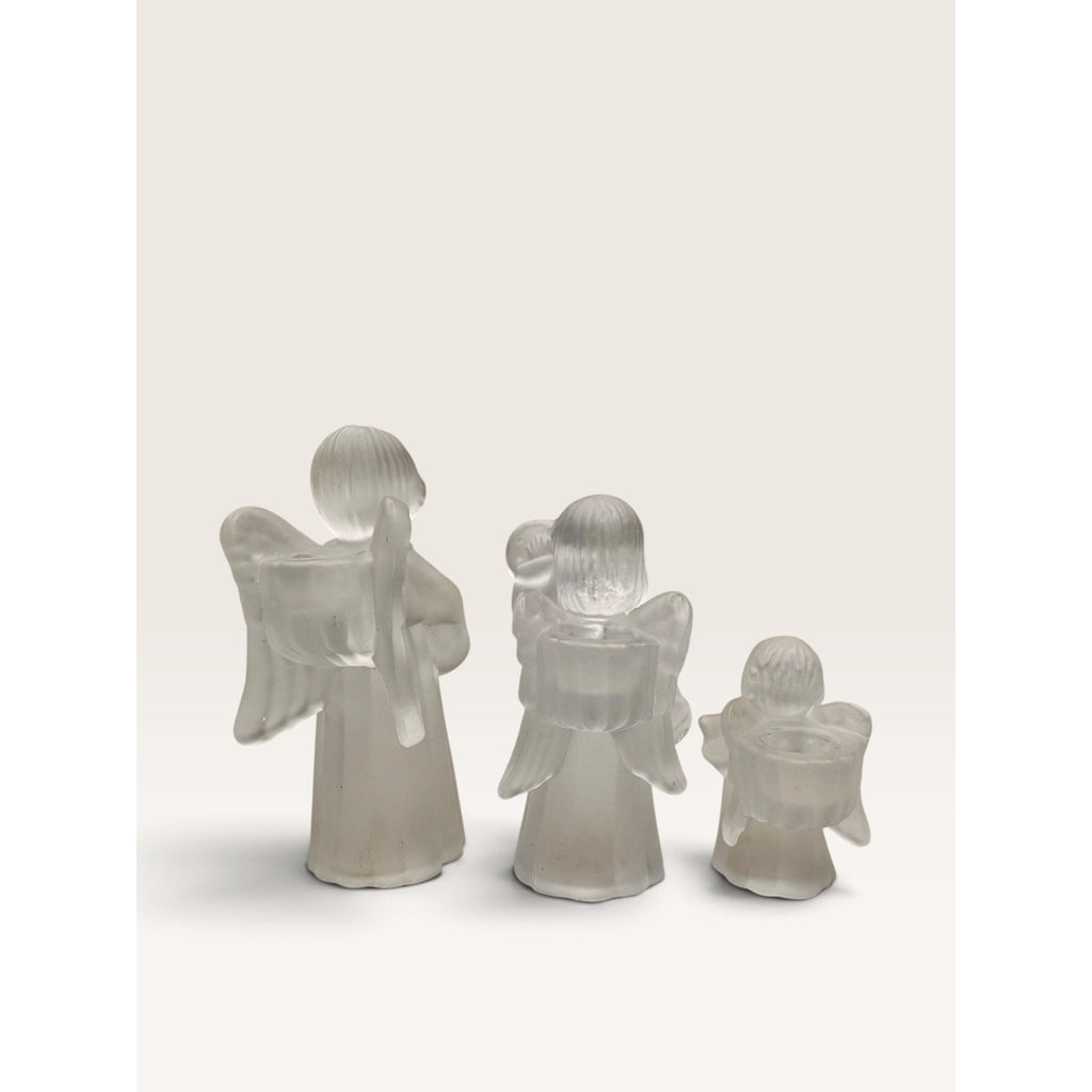 Frosted Glass Angel Figurine Candle Holders Musical Trio Set of 3 Vintage