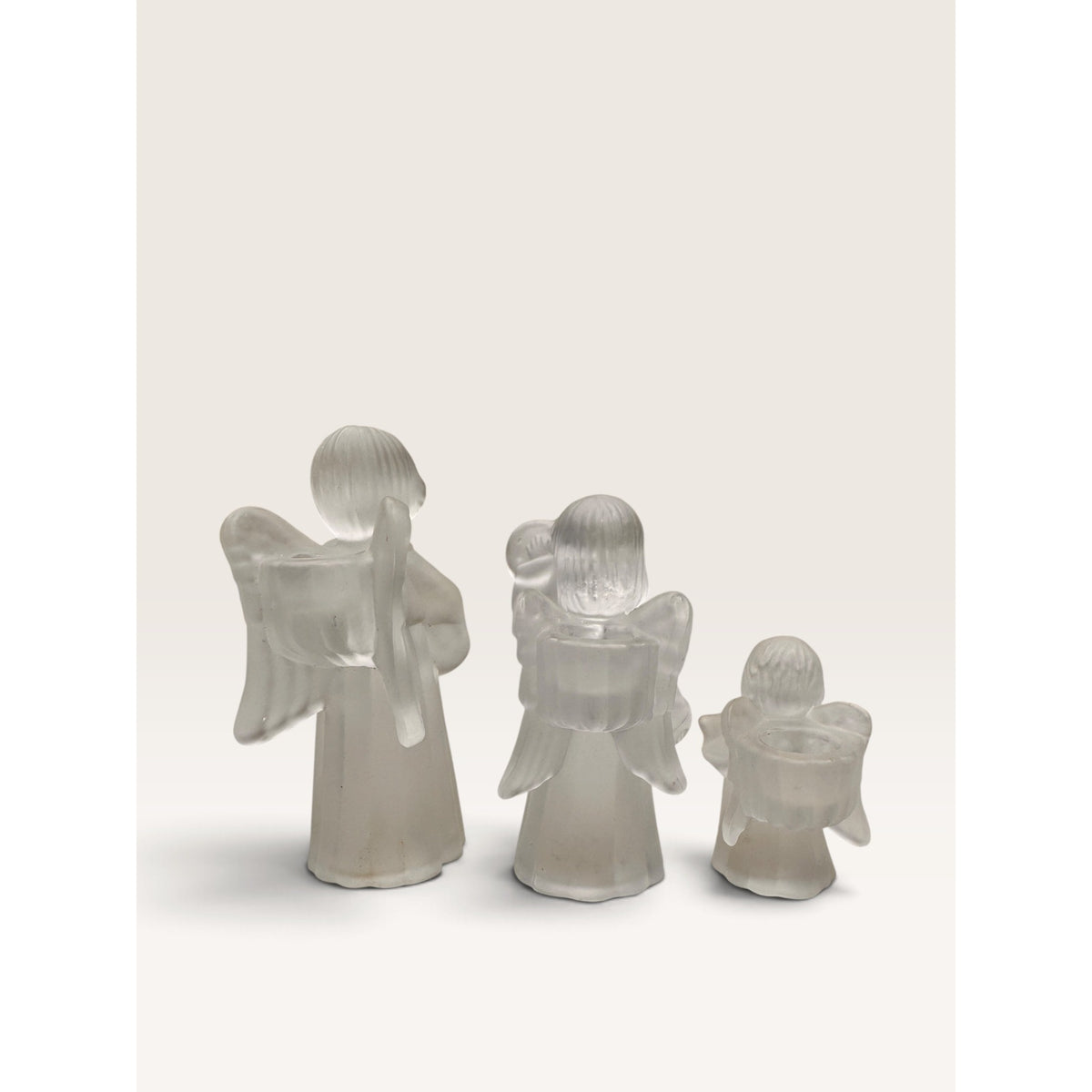 Frosted Glass Angel Figurine Candle Holders Musical Trio Set of 3 Vintage