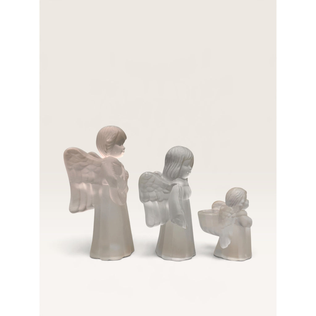 Frosted Glass Angel Figurine Candle Holders Musical Trio Set of 3 Vintage