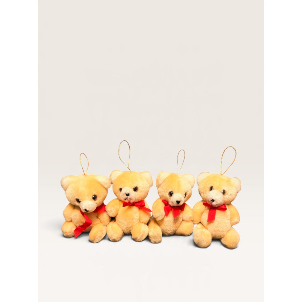 Cafi Hauppauge Plush Teddy Bear Christmas Ornaments Set of 4 Red Bows 1980s