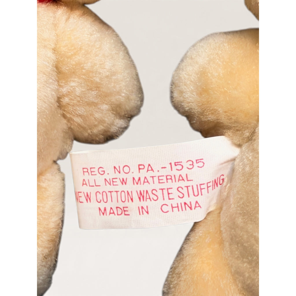 Cafi Hauppauge Plush Teddy Bear Christmas Ornaments Set of 4 Red Bows 1980s