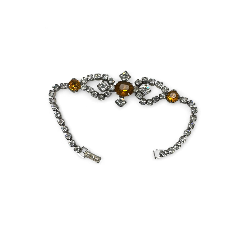 Joseph Wiesner Vintage Rhinestone Bracelet 6.25" Yellow Clear Stones
