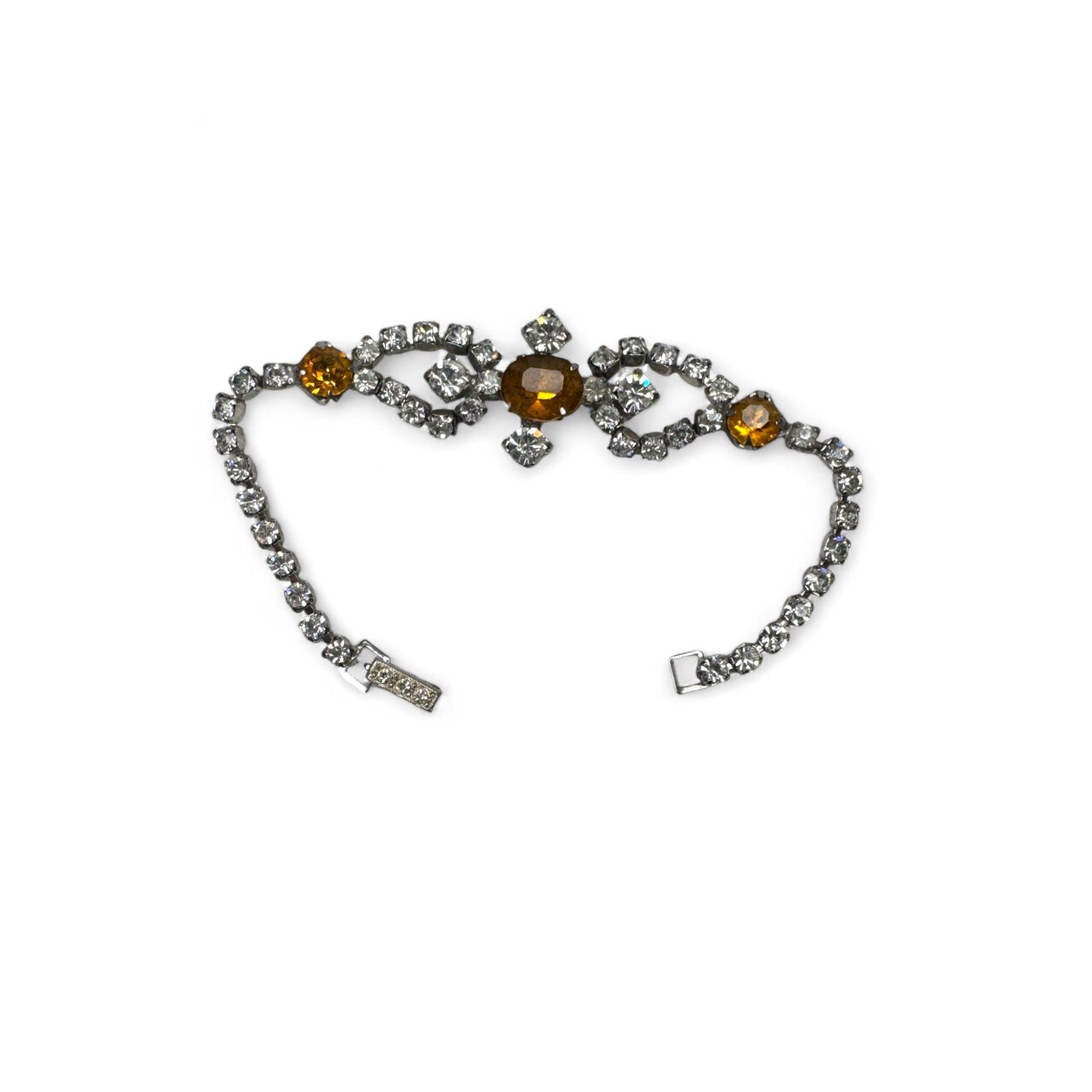 Joseph Wiesner Vintage Rhinestone Bracelet 6.25" Yellow Clear Stones