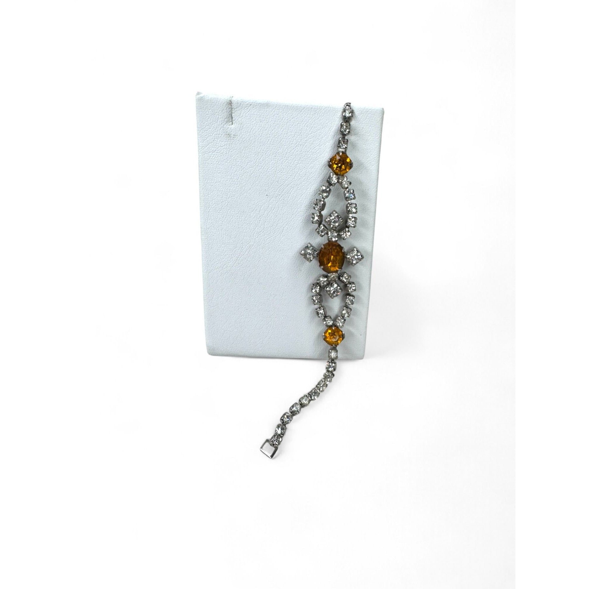 Joseph Wiesner Vintage Rhinestone Bracelet 6.25" Yellow Clear Stones