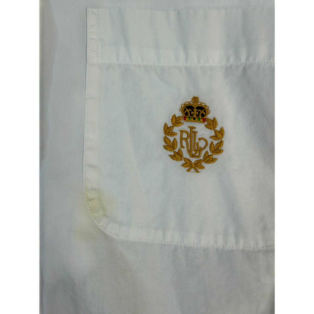 Vintage 90s Lauren Ralph Lauren Petite White Button Up Shirt 6P Gold Crest Logo
