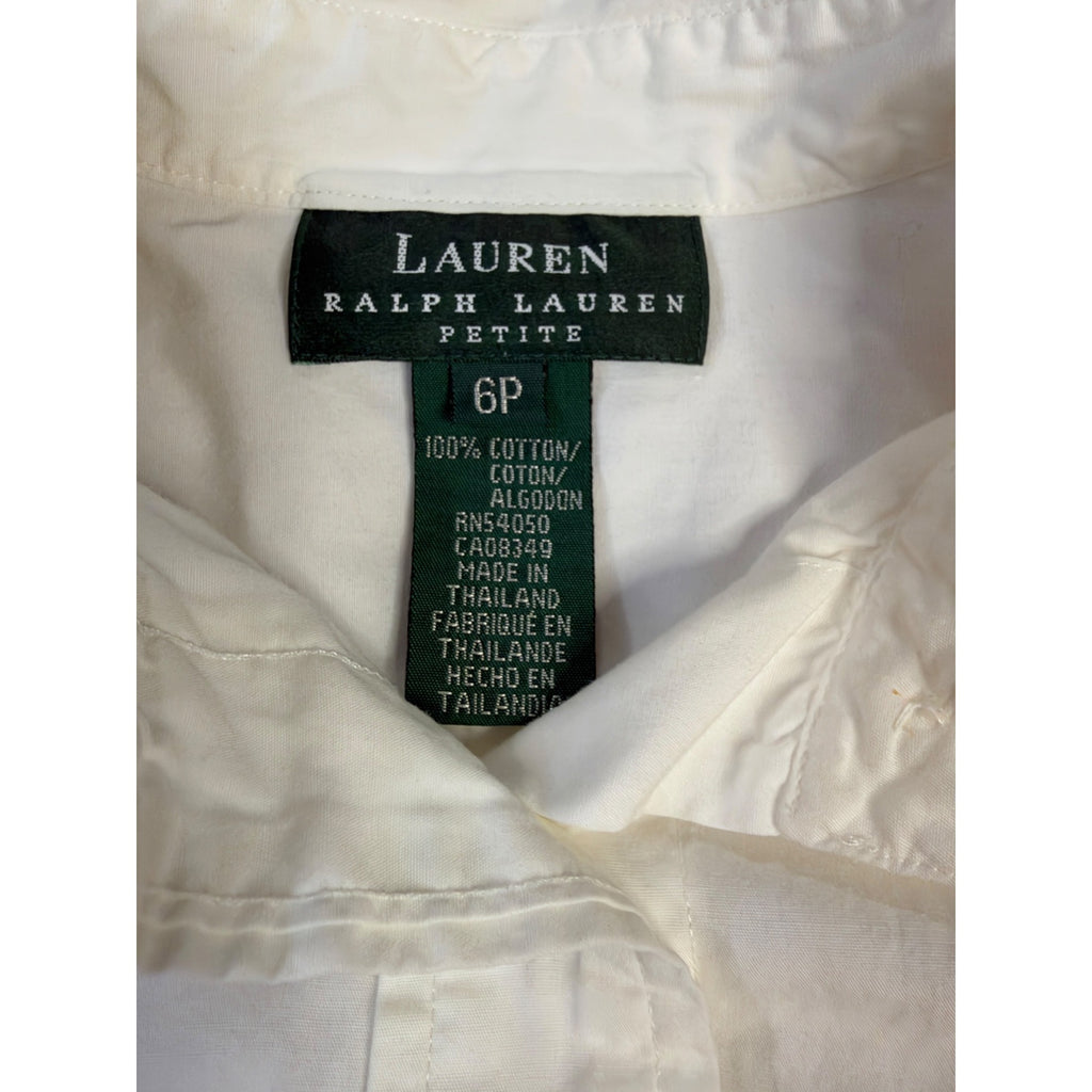 Vintage 90s Lauren Ralph Lauren Petite White Button Up Shirt 6P Gold Crest Logo
