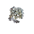 Unsigned Crystal Leaf Brooch Silver Tone Pot Metal 1940s Vintage