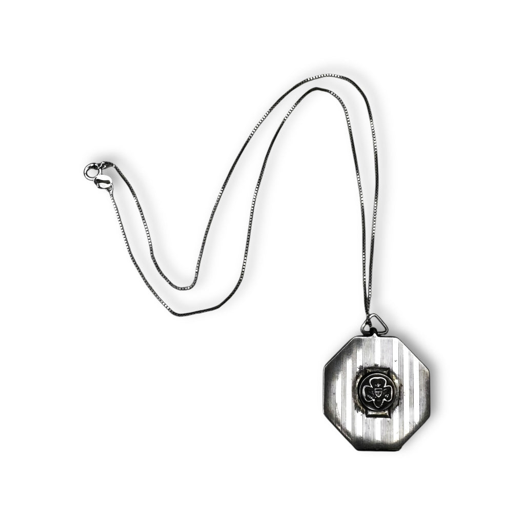 Vintage Art Deco Sterling Silver Octagon Photo Locket Patriotic Eagle 18" Chain