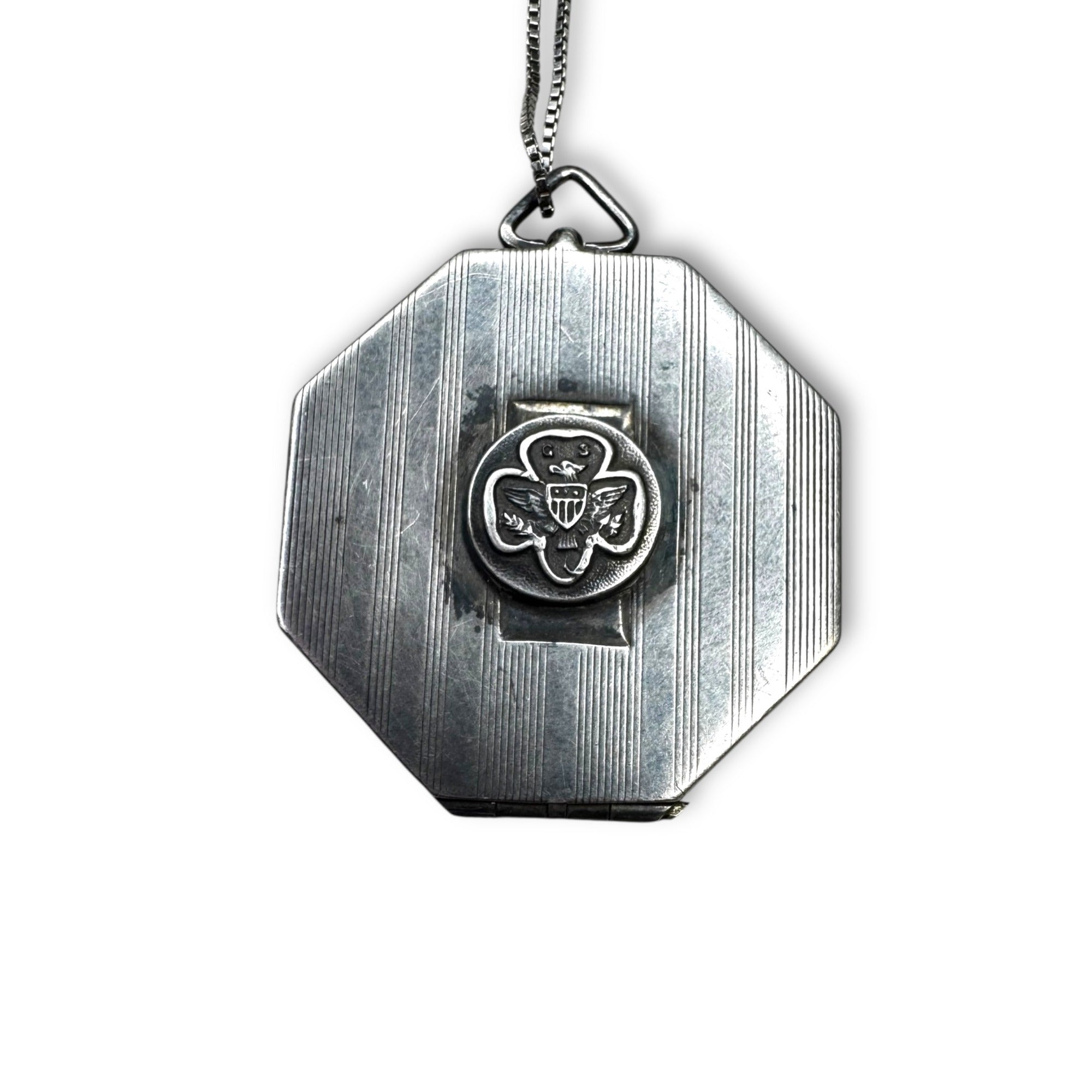 Vintage Art Deco Sterling Silver Octagon Photo Locket Patriotic Eagle 18" Chain