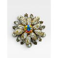 Floral Brooch AB Crystal Faux Pearl Acrylic Gold Tone Pin Vintage