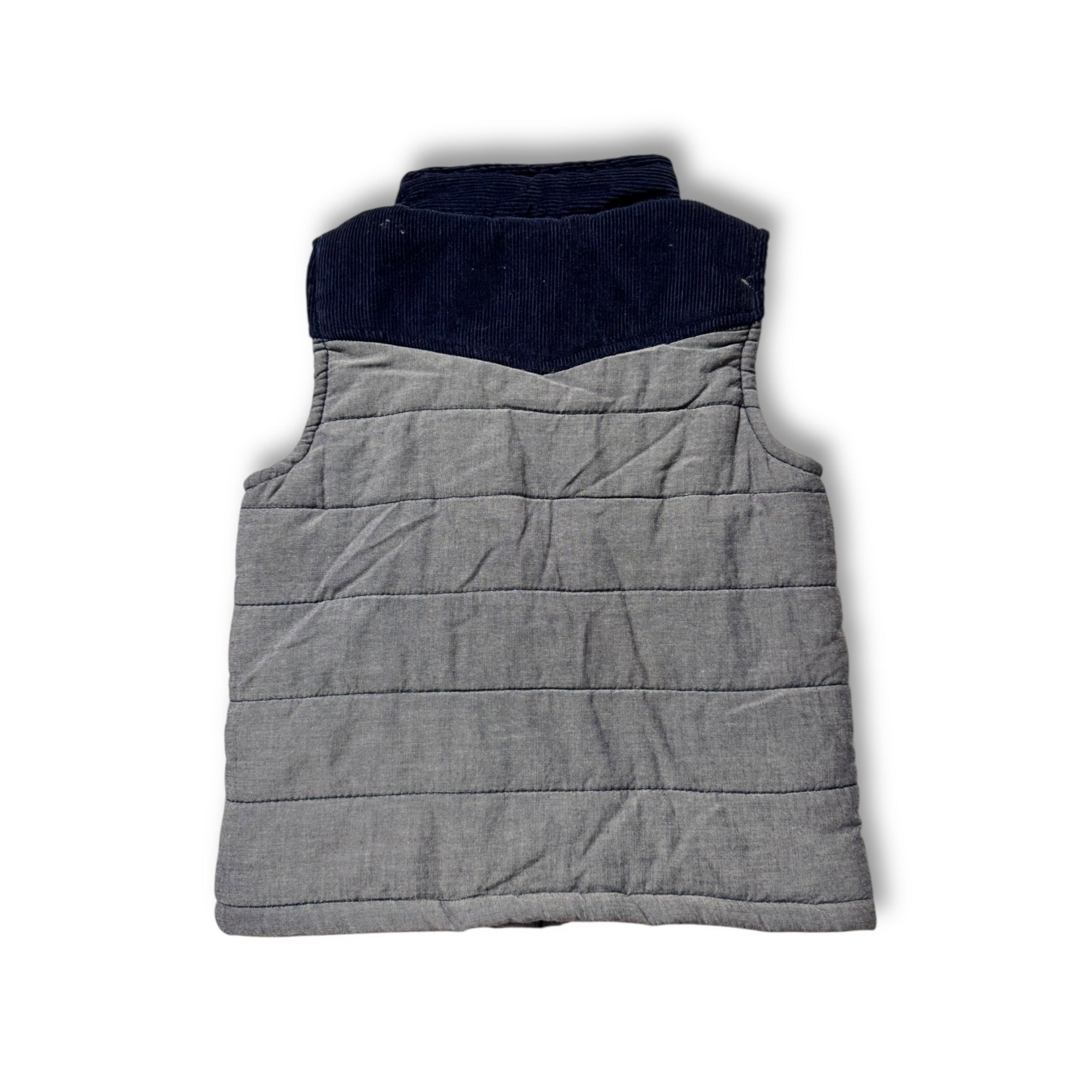 Genuine Kids OshKosh 3T Quilted Utility Vest Gray Blue Corduroy Trim