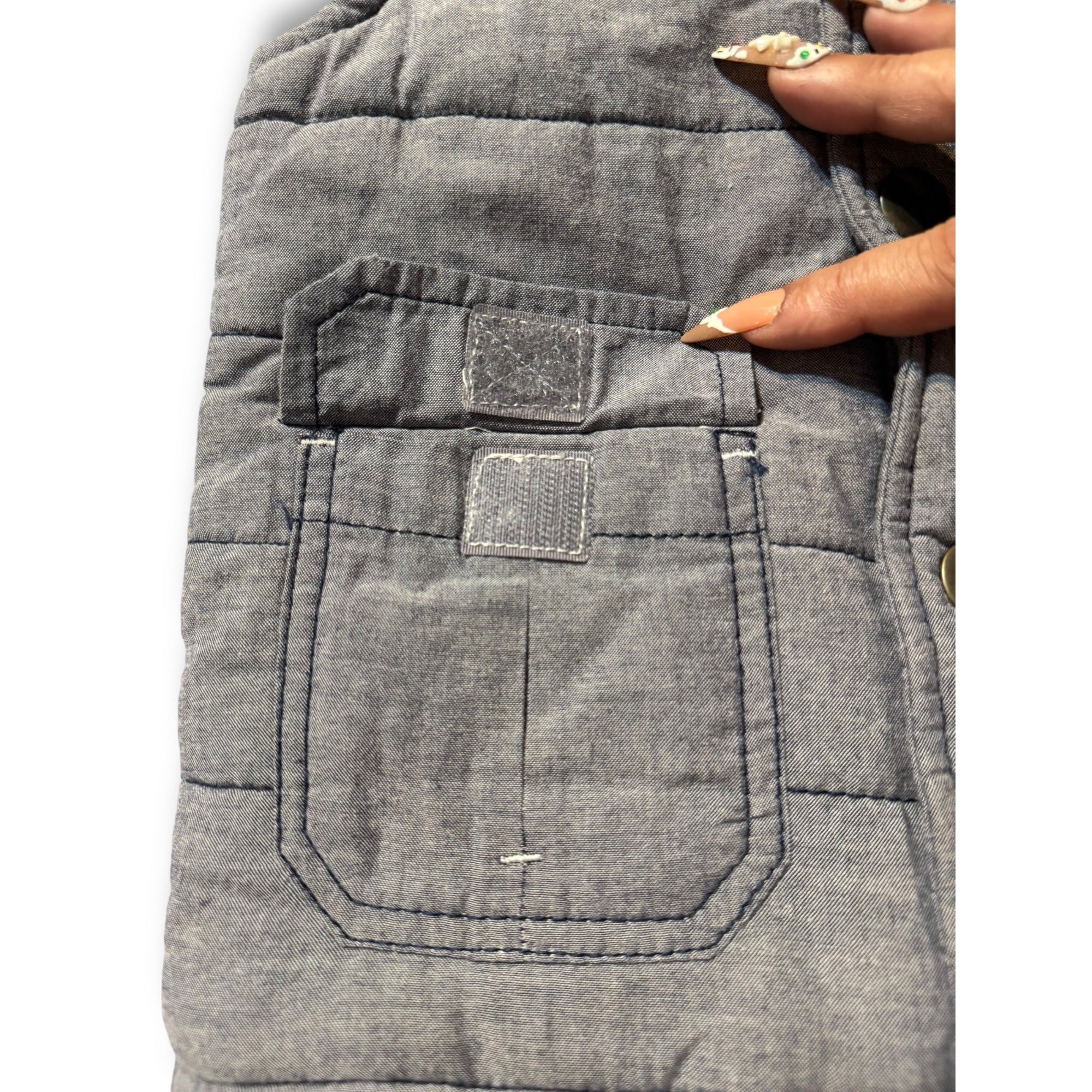 Genuine Kids OshKosh 3T Quilted Utility Vest Gray Blue Corduroy Trim