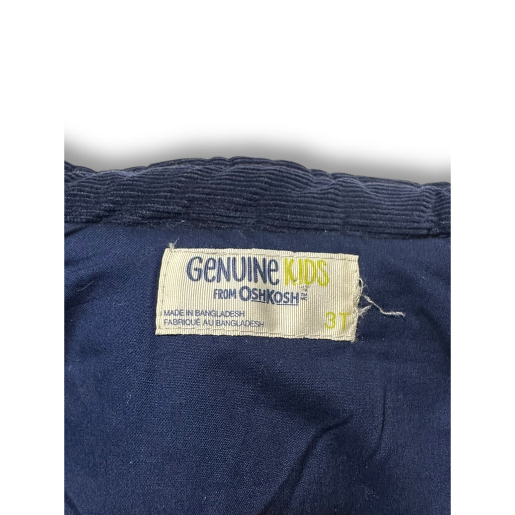 Genuine Kids OshKosh 3T Quilted Utility Vest Gray Blue Corduroy Trim