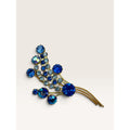 European Cobalt Blue AB Rhinestone Spray Trombone Clasp Brooch 2.91"