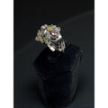 Silver Tone Multicolor Crystal Floral Cluster Statement Ring Size 7.75