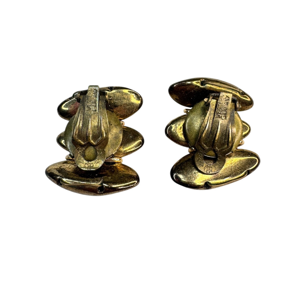 Western Germany copper tone hollow clip on earrings vintage