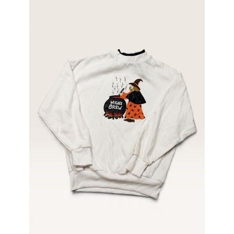 Basic Editions Ladies S Sweatshirt White Witch’s Brew Halloween Graphic 90s New