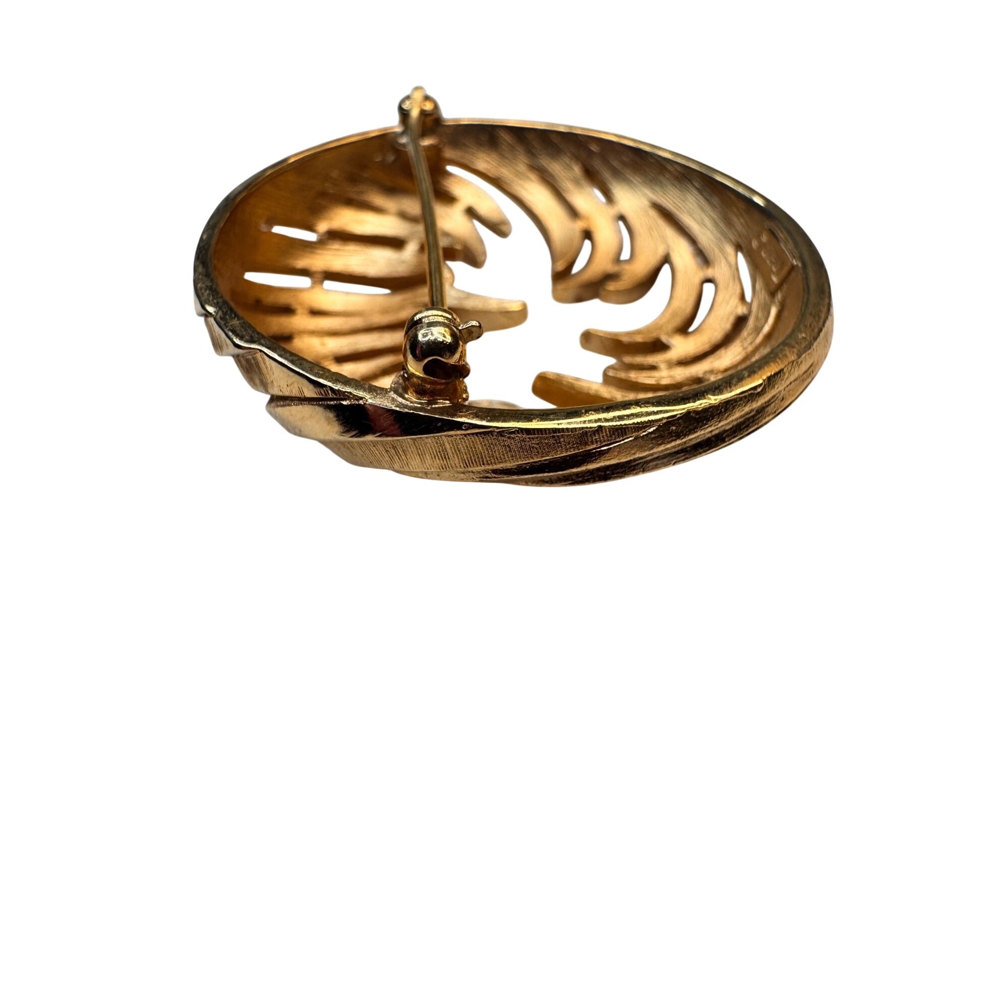 Crown Trifari Circular Brooch Gold Tone Openwork Swirl Mid Century 1960s