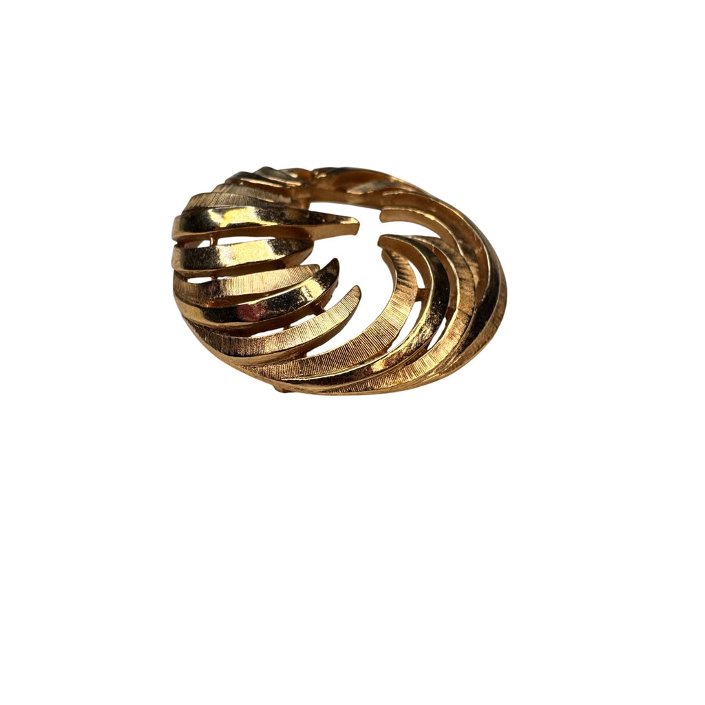 Crown Trifari Circular Brooch Gold Tone Openwork Swirl Mid Century 1960s