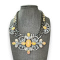 Silver Tone Faux Opal Acrylic Statement Necklace Modern