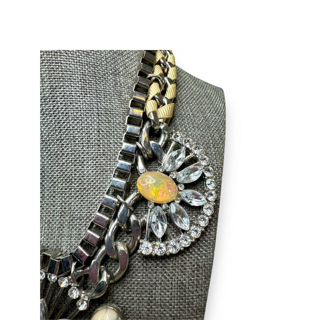 Silver Tone Faux Opal Acrylic Statement Necklace Modern