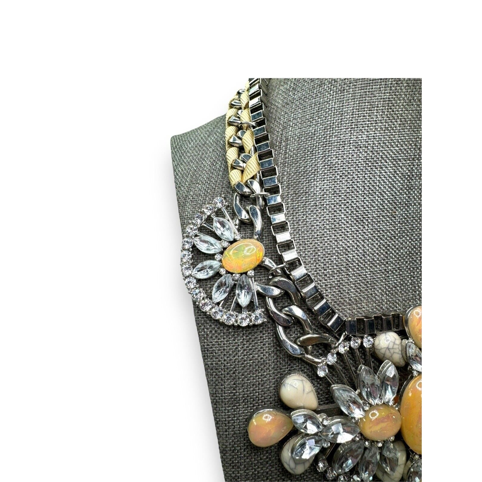 Silver Tone Faux Opal Acrylic Statement Necklace Modern
