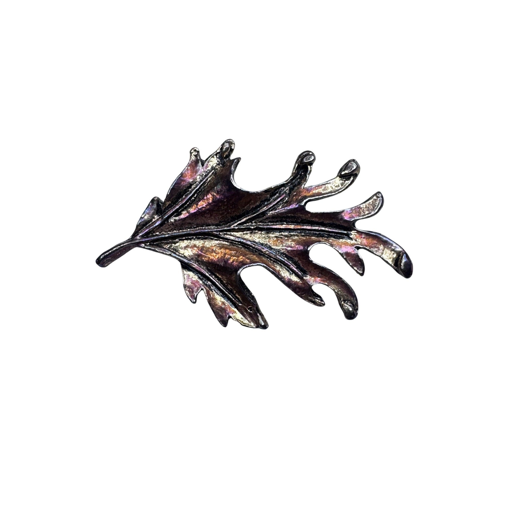 Iridescent Oak Leaf Brooch Textured Metal Fall Autumn Vintage